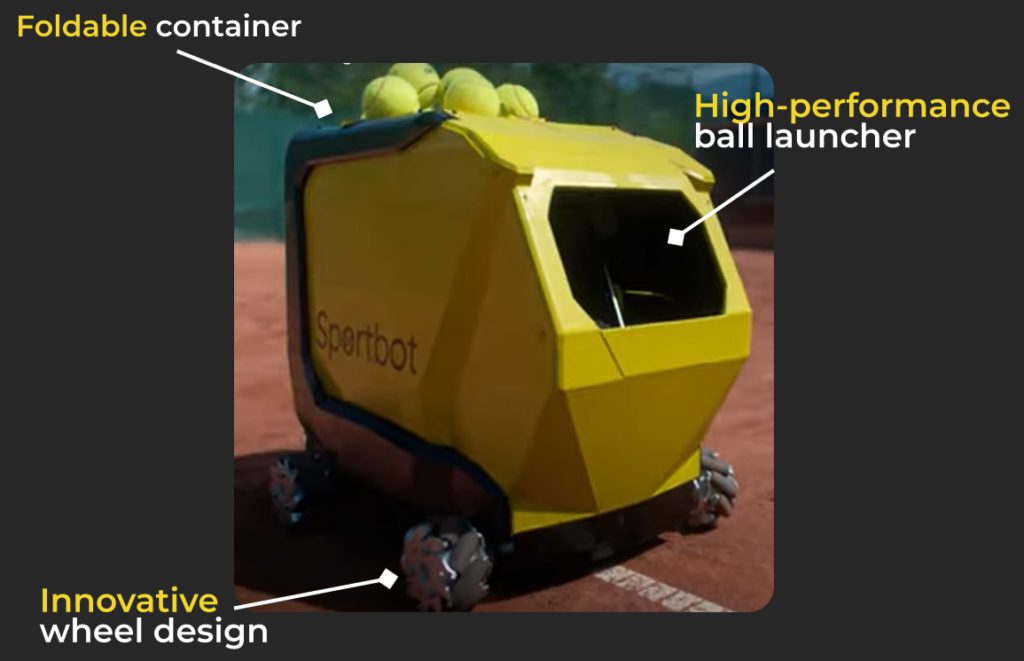 Front of a tennis ball machine with highlighted features