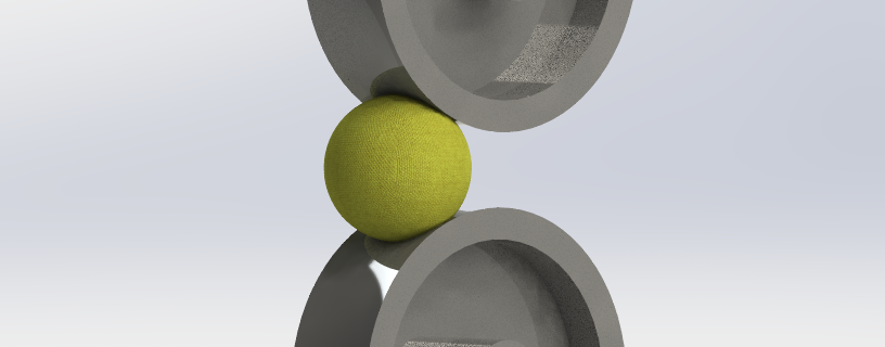 Render of launcher wheels and a tennis ball