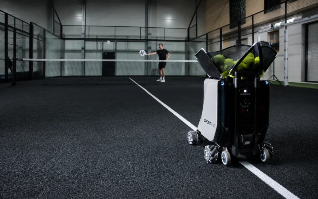 Sportbot padel moving ball machine on court