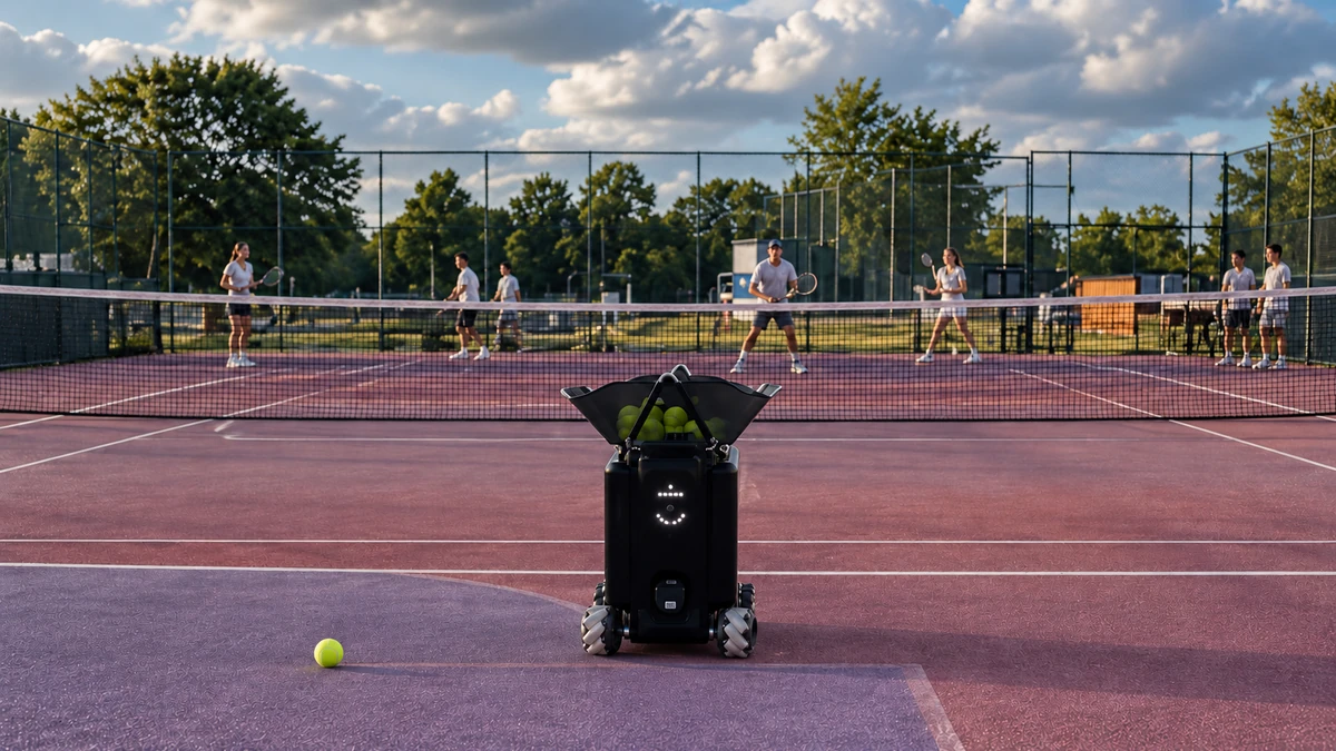 Sportbot with tennis players across the net at Rally Nights by BEYOND in Berlin